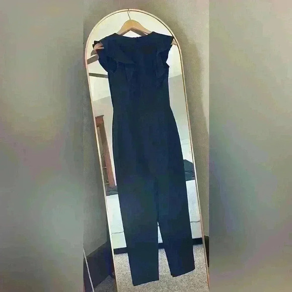 French Connection V Neck Black Ruffle Sleeve Crop Jumpsuit Women's 0 NWT - Picture 3 of 6